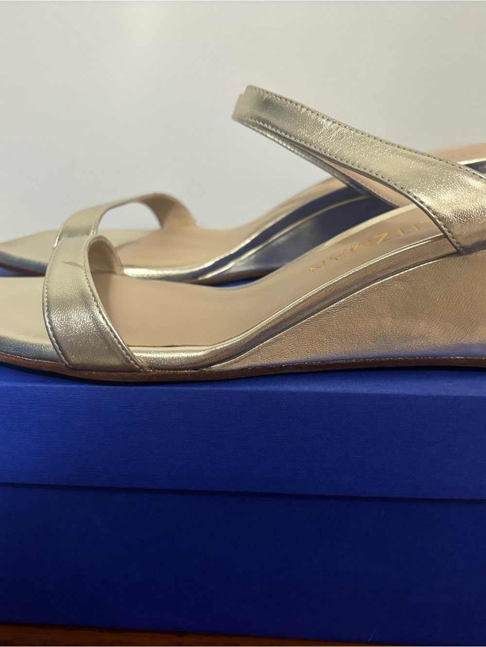 Stuart Weitzman Metallic Gold Wedge Slingback Sandals